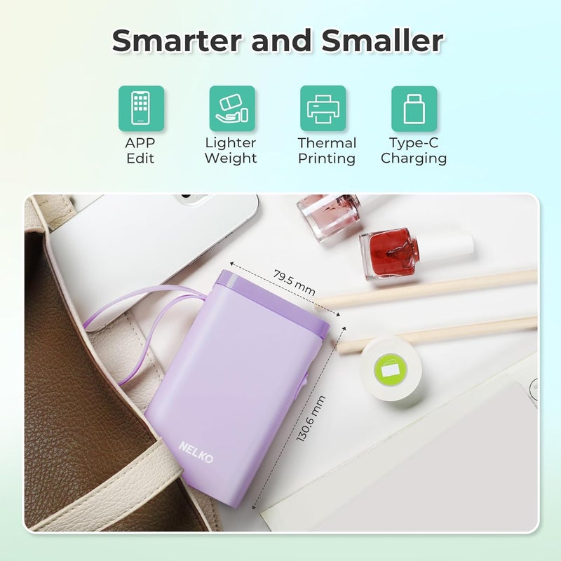 Nelko Label Maker Machine with Tape, P21 Bluetooth Label Printer, Wireless Mini Label Makers with Multiple Templates for School Office Home, Purple - Image 5